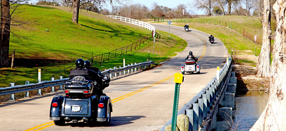 Motorcycles going down the road